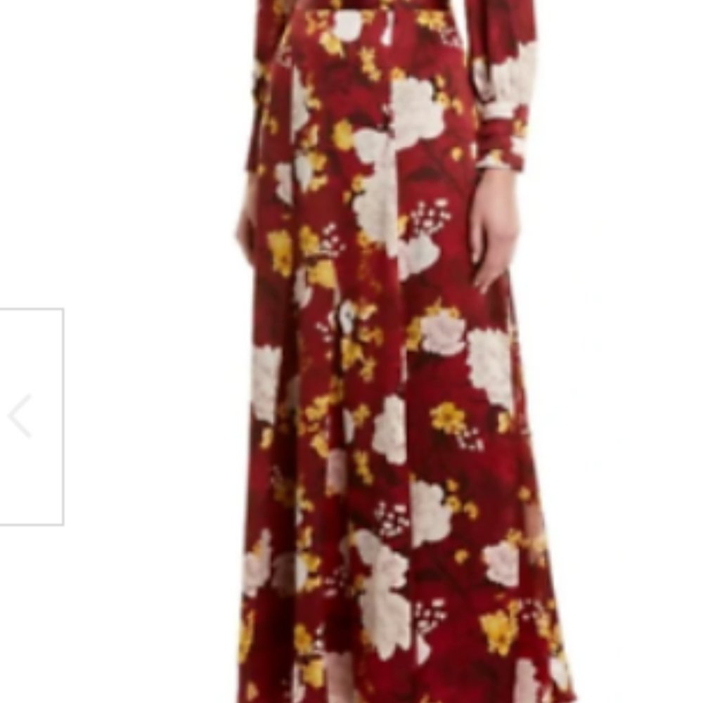 Alice + Olivia Athena Silk Floral Long Godet Skirt - Water Lotus Bordeaux - $75